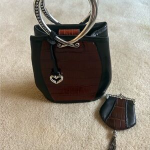 Brighton Black and Brown Satchel with Silver Rings